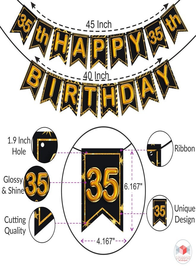 Wobbox 35th Happy Birthday Banner, 35th Happy Birthday Decoration Items (Black) (FP4528) - Image 3
